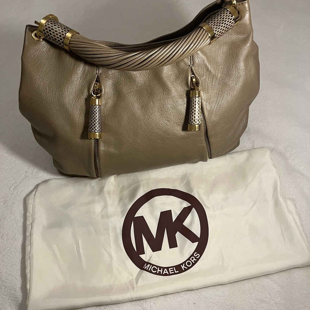 Michael Kors Collection Leather Rolled Handle Hobo Bag